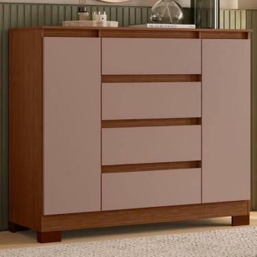 Imagem de Roupeiro Baixo 4 Gavetas E 2 Portas Moderno Nogueira