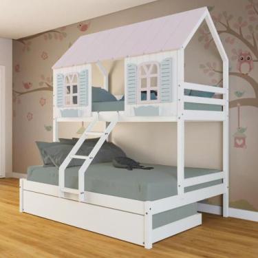 Imagem de Treliche Casal/Solteiro Casinha Bela - Madeira Maciça Branco/rosa/verd