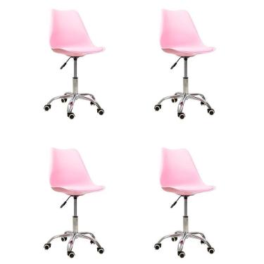 Imagem de Kit 4 Cadeiras Office Base Cromada Giratória Saarinen Rosa