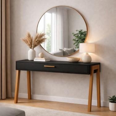 Imagem de Mesa Escrivaninha Aparador Retangular Industrial 1 Gaveta MDF 90CM Preto