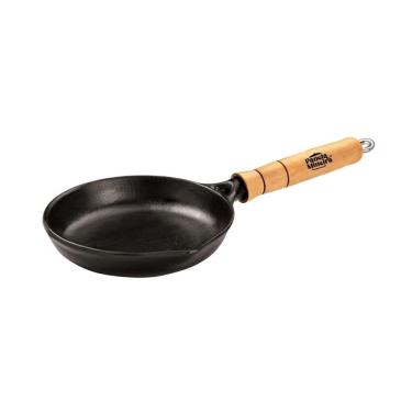 Imagem de Frigideira Fast Egg Cabo Madeira Redonda Ferro Fundido sem Revestimento 14CM Interior A...