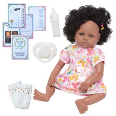 Imagem de Bebê Reborn Boneca De Silicone Negra Pode Molhar + Kit Itens - Cegonha