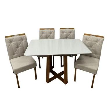 Imagem de Mesa de Jantar Bali 120x80cm com Vidro e 4 Cadeiras Jasmim em Linho Es
