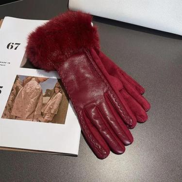 Imagem de Luvas Femininas de Inverno - Couro PU, Acabamento em Pele Sintética e 