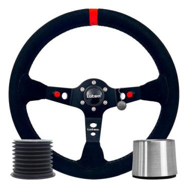 Imagem de Volante Esportivo Lotse Automotivo Dakar Camurça Preta Com Tarja Verme