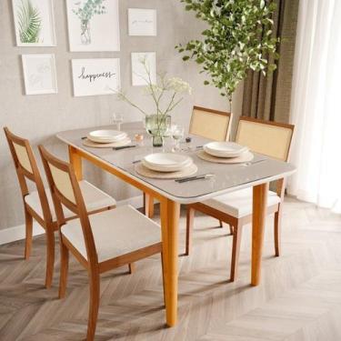 Imagem de Mesa com 4 Cadeiras Madeira Maciça Tampo Mdf e Vidro 160cm Tangará Tiê