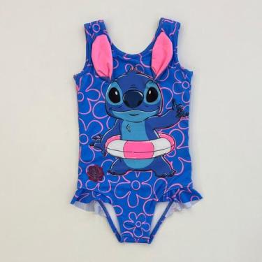 Imagem de Maiô Infantil Menina Anime Azul Stitch Verão Moda Praia, 06