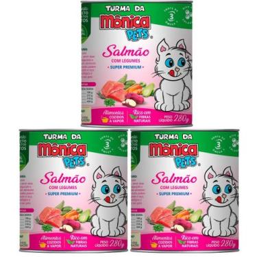 Imagem de Kit 3 Ração Úmida Turma da Mônica Pets para Gatos Sabor Salmão com Leg