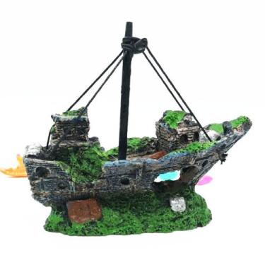 Imagem de Decoração de Aquário HoneTeek  Navio Naufragado de Resina 15  13  6 cm