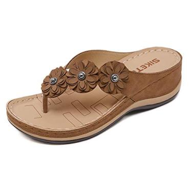 Imagem de LAHappy Chinelo ortopédico feminino com suporte de arco para fascite plantar e pés chatos, marrom, 44