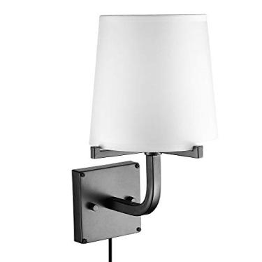 Imagem de Arandela de parede Globe Electric 51515 Valerie 1-Light Plug-in ou Hardwire, cabo coberto de tecido preto de 1,8 m, interruptor basculante liga/desliga em linha, bronze escuro com sombra branca
