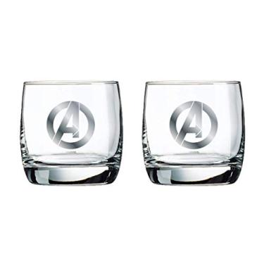 Imagem de Marvel Conjunto de vidro – Logotipo dos Vingadores – Conjunto de 2 copos colecionáveis – Capacidade de 295 ml – Design clássico – Base resistente
