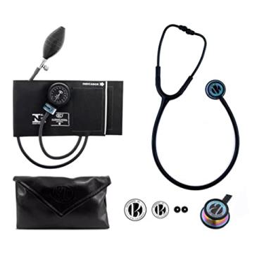 Imagem de Kit Estetoscopio Duplo Cardiologico Inox + Medidor De Pressão Bic (Preto Rainbow)