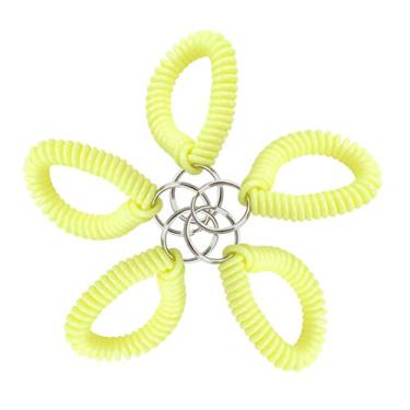 Imagem de Lucky Line Bobina de pulso espiral de 5 cm com chaveiro de aço, pulseira flexível, estica até 30 cm, amarelo neon, pacote com 5 (4108605)