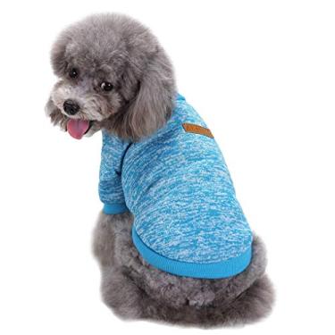 Imagem de Jecikelon Roupas para cães de estimação suéter macio grosso quente cachorrinho camisa de inverno filhote de cachorro para cães (azul claro, M)