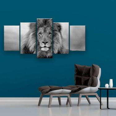 Imagem de Quadro Decorativo Leão Preto E Branco 129x61 Sala Quarto