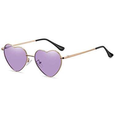 Imagem de Moda feminina óculos de sol com armação de metal vestido extravagante retrô em forma de coração com lente gradiente óculos de sol uv 400 ao ar livre, ouro, roxo, china