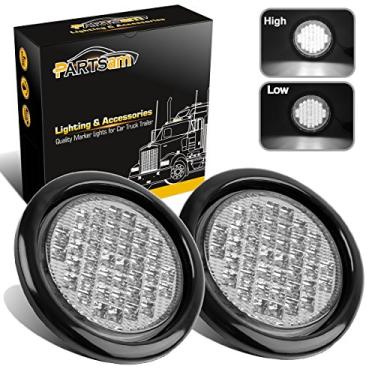 Imagem de Partsam 2 peças de 4 luzes traseiras de LED redondas – 40 luzes de reboque de LED branco reversíveis para caminhões de trailer, seladas à prova d'água e luzes de neblina de LED redonda para montagem de descarga para caminhão reboque barco