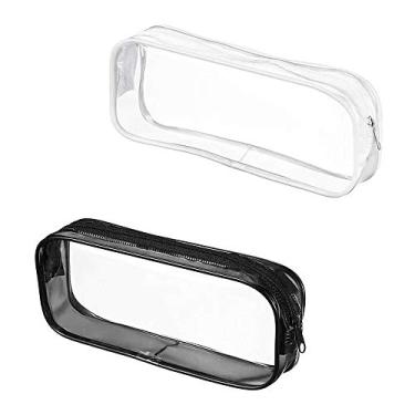 Imagem de Sowaka 2 peças bolsa cosmética com zíper transparente à prova d'água estojo de lápis de PVC grande capacidade bolsas de higiene pessoal para viagem escritório em casa maquiagem pincéis armazenamento