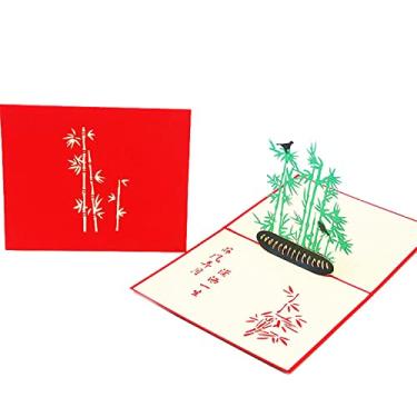 Imagem de Yajun Cartão pop up de bambu DIY cartão de felicitações 3D com envelope feito à mão Natal Ação de Graças lembranças de aniversário 3 peças 10 * 15 cm