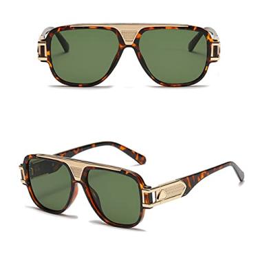 Imagem de Óculos de sol quadrado steampunk masculino de luxo designer de armação grande óculos de sol feminino masculino vintage óculos pretos uv400, verde leopardo, tamanho único