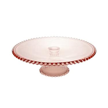 Imagem de Prato para Bolo de Cristal com Pé Pearl Rosa 31cm x 11cm - Wolff