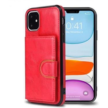 Imagem de HOUCY Capa para iPhone 13/13 Mini/13 Pro/13 Pro Max, capa de telefone carteira flip de couro de alta qualidade à prova de choque com suporte de cartão suporte de fechamento magnético (cor: vermelho, tamanho: 13 mini 5,4 polegadas)