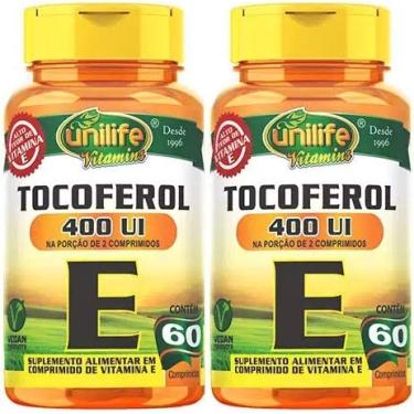 Imagem de Vitamina E Tocoferol 400 UI Vegano Unilife 60 Tabletes kit 2 Unidades