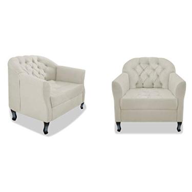 Imagem de Kit 02 Poltrona Cadeira Sofá Julia com Botonê Pés Luiz XV para Sala de Estar Recepção Quarto Escritório Corano Bege - AM Decor