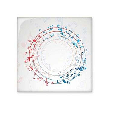 Imagem de Azulejo de cerâmica brilhante em formato redondo vermelho azul notas musicais decalque vitrificado pedra adornada