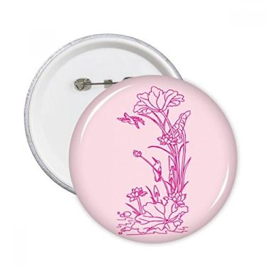 Imagem de Folha de lótus flor flor pássaro água planta pinos redondos distintivo decoração roupas 5 peças presente