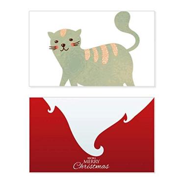 Imagem de Cute Cyan Cat Animal Aquarela Feriado Feliz Natal Cartão de Feliz Feliz Natal Mensagem Letra Natal