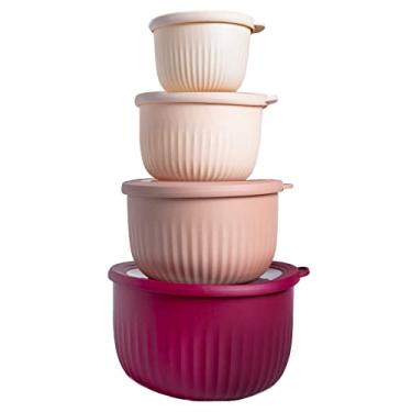 Imagem de COOK WITH COLOR Tigelas de preparação com tampas - Conjunto de tigelas pequenas de plástico de encaixe largo e profundo com tampas, conjunto de 8 peças - tigelas profundas, rosa