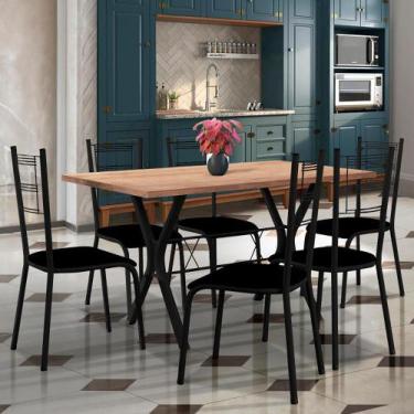 Imagem de Jogo Mesa De Cozinha Com 6 Cadeiras Preto Belle Shop Jm