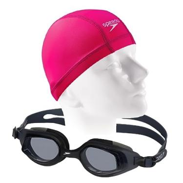Imagem de Kit Óculos Natação Speedo Smart + Touca Xtrafit (Óculos Preto + Touca Rosa)