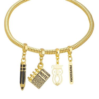 Imagem de Pulseira Profissão Professora Para Pandora Banhado a Ouro 18k