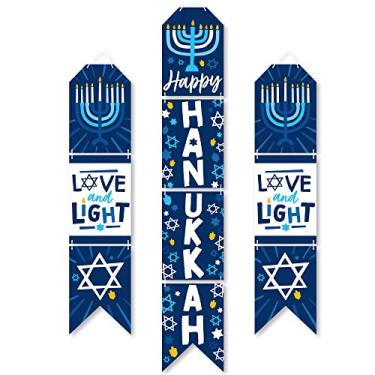 Imagem de Big Dot of Happiness Hanukkah Menorah - Banners verticais pendurados para porta de papel - Kit de decoração de parede para festa de Natal de Chanukah - Decoração de porta interna