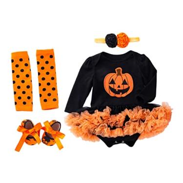 Imagem de Conjunto 1 macacão manga vestido infantil fantasias conjunto saia roupas recém-nascidas menina macacão abóbora abóbora