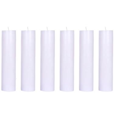 Imagem de Kit com 6 Velas de Altar 7 x 15 cm do advento, 6 opções de cores, 495 gramas cada. Com papel celofane premium, parafina 100% pura, fabricação própria. Marca Velas Estrela (Branco)