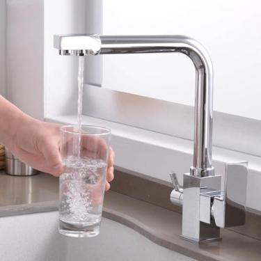 Imagem de Filtro torneira da cozinha de água potável fria e quente único furo cromo filtro pias cozinha deck montado torneira misturadora, 81018c, 1