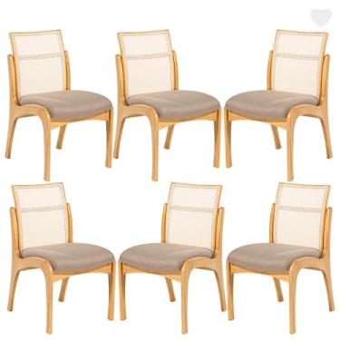 Imagem de Rio Madeira, Kit 6 Cadeiras de Madeira para Mesa de Jantar com Encosto Rattan Lisboa Linho Marrom L87 RMI