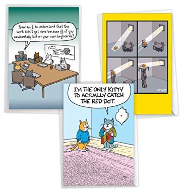 Imagem de NobleWorks Pacote sortido de 3 cartões de felicitações bem-humorados com envelopes (3 desenhos, 1 cada) gato parabéns VC10229CGG-C1x3