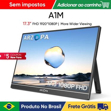Imagem de [produto no brasil] Novo ARZOPA 17.3 "FHD Monitor Portátil 1080P Tela IPS de Exibição Externa com