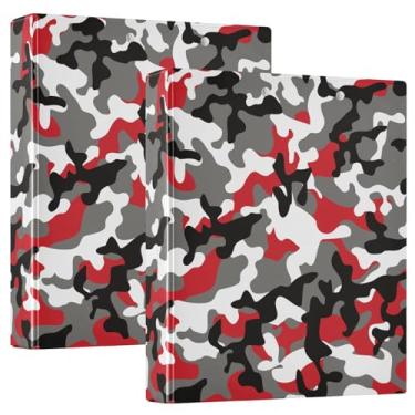 Imagem de Fichários para caderno de 3,8 cm Camuflagem Vermelha Cinza 3 Fichários de Caderno com Bolsos Pacote com 1/2 Suprimentos de Escritório 200 Folhas