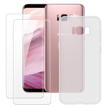 Imagem de MILEGOO Capa para Samsung Galaxy S8 Plus + 2 peças protetoras de tela de vidro temperado, capa de TPU de silicone macio à prova de choque para Samsung Galaxy S8 Plus (6,2 polegadas), branca