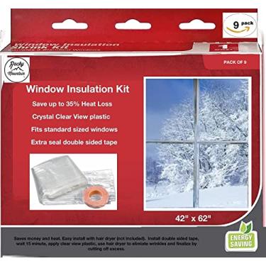 Imagem de Rocky Mountain Goods Kit de isolamento de janela para inverno – 106,7 x 157,5 cm – Revestimento de plástico transparente para inverno para bloquear o ar frio – Fita dupla face – economiza 35% de perda de calor – Fácil instalação (pacote com 9)