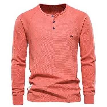 Imagem de JMSUN Suéteres masculino Jaqueta Camiseta masculina gola redonda com gola Henry camiseta manga longa botão gola redonda camiseta top (Estilo 6, G)