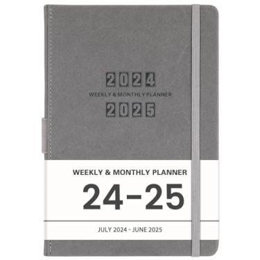 Imagem de Agenda 2022 – Agenda mensal semanal 2022, 14,6 x 21 cm, couro Saffiano com papel grosso, bolso traseiro com 88 páginas de anotações – Cinza