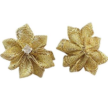 Imagem de Libiline Upick mais de 26 cores 40 peças fita de cetim flores arcos rosa com apliques de strass artesanato casamento Dec, Dourado, 20