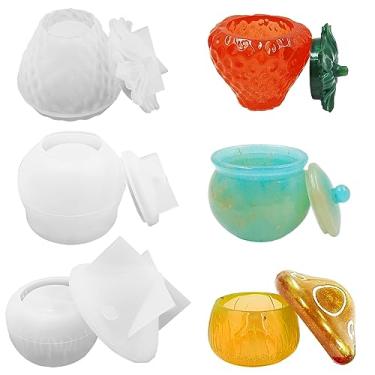 Imagem de Conjunto de 3 moldes de resina para jarras, moldes de silicone FineGood para cogumelo, morango, resina epóxi com tampas para caixa de armazenamento DIY, recipiente de joias de doces, decoração de